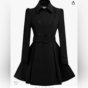 Women Swing Double Breasted Wool Pea Coat with Belt Buckle NWT